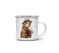 MAXIKIWI - Tasse à café ou thé en émail durable pour l'intérieur et l'extérieur - Aquarelle Cozy Berry Christmas - 350 ml
