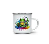 MAXIKIWI - Tasse à café ou thé en émail durable pour l'intérieur et l'extérieur - Aquarelle grenouille arc-en-ciel - 350 ml