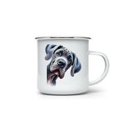 MAXIKIWI - Tasse à café ou thé en émail durable pour l'intérieur et l'extérieur - Aquarelle qui regarde un chien dogue allemand - 350 ml