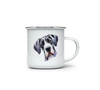 MAXIKIWI - Tasse à café ou thé en émail durable pour l'intérieur et l'extérieur - Aquarelle qui regarde un chien dogue allemand - 350 ml