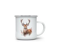 MAXIKIWI - Tasse à café ou thé en émail durable pour l'intérieur et l'extérieur - Cerf d'hiver dans l'aquarelle de neige - 350 ml