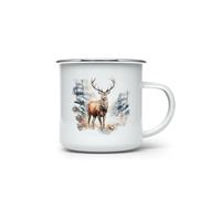 MAXIKIWI - Tasse à café ou thé en émail durable pour l'intérieur et l'extérieur - Cerf d'hiver dans l'aquarelle de neige - 350 ml