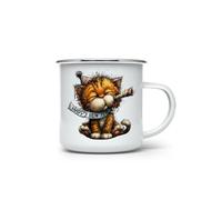 MAXIKIWI - Tasse à café ou thé en émail durable pour l'intérieur et l'extérieur - Chat fantaisiste du Nouvel An - 350 ml