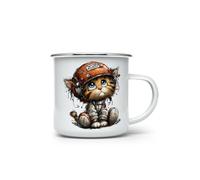 MAXIKIWI - Tasse à café ou thé en émail durable pour l'intérieur et l'extérieur - Chat fantaisiste du Nouvel An - 350 ml