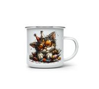 MAXIKIWI - Tasse à café ou thé en émail durable pour l'intérieur et l'extérieur - Chat fantaisiste du Nouvel An - 350 ml