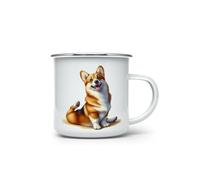 MAXIKIWI - Tasse à café ou thé en émail durable pour l'intérieur et l'extérieur - Corgi mignon - 350 ml