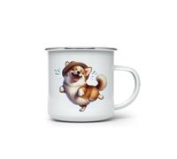 MAXIKIWI - Tasse à café ou thé en émail durable pour l'intérieur et l'extérieur - Corgi mignon - 350 ml