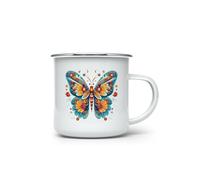MAXIKIWI - Tasse à café ou thé en émail durable pour l'intérieur et l'extérieur - Mandala papillon - 350 ml
