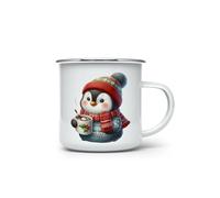 MAXIKIWI - Tasse à café ou thé en émail durable pour l'intérieur et l'extérieur - Motif pingouin mignon de Noël - 350 ml