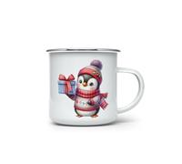 MAXIKIWI - Tasse à café ou thé en émail durable pour l'intérieur et l'extérieur - Motif pingouin mignon de Noël - 350 ml