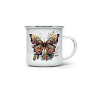 MAXIKIWI - Tasse à café ou thé en émail durable pour l'intérieur et l'extérieur - Papillon rétro - 350 ml