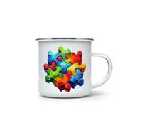 MAXIKIWI - Tasse à café ou thé en émail durable pour l'intérieur et l'extérieur - Puzzle d'autisme - 350 ml