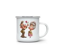 MAXIKIWI - Tasse à café ou thé en émail durable pour l'intérieur et l'extérieur - Saint Valentin grand-mère grand-père - 350 ml