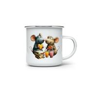 MAXIKIWI - Tasse à café ou thé en émail durable pour l'intérieur et l'extérieur - Souris insolite de Saint-Valentin - 350 ml