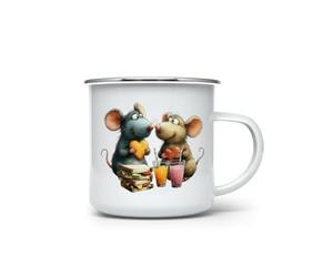 MAXIKIWI - Tasse à café ou thé en émail durable pour l'intérieur et l'extérieur - Souris insolite de Saint-Valentin - 350 ml