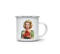 MAXIKIWI - Tasse à café ou thé en émail durable pour l'intérieur et l'extérieur - Vintage Christmas 195s Pin Up - 350 ml