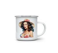 MAXIKIWI - Tasse à café ou thé en émail durable pour l'intérieur et l'extérieur - Vintage Pin Up Beach Girl - 350 ml