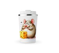 MAXIKIWI - Tasse de voyage isotherme à double paroi en acier inoxydable étanche avec couvercle, garde les boissons chaudes et froides - Thème rat mignon et amusant - 1 à 350 ml