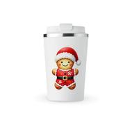 MAXIKIWI - Tasse isotherme à double paroi, en acier inoxydable et étanche, pour café ou thé de voyage avec couvercle, garde les boissons chaudes et froides - Bonhomme de pain d'épices de Noël - 350 ml