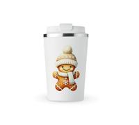MAXIKIWI - Tasse isotherme à double paroi, en acier inoxydable et étanche, pour café ou thé de voyage avec couvercle, garde les boissons chaudes et froides - Bonhomme de pain d'épices de Noël - 350 ml
