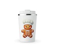 MAXIKIWI - Tasse isotherme à double paroi, en acier inoxydable et étanche, pour café ou thé de voyage avec couvercle, garde les boissons chaudes et froides - Bonhomme de pain d'épices de Noël - 350 ml