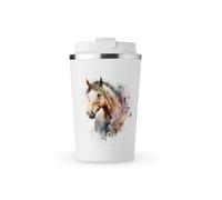 MAXIKIWI - Tasse isotherme à double paroi en acier inoxydable étanche avec couvercle, garde les boissons chaudes et froides - Aquarelle cheval - 350 ml