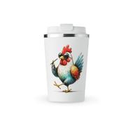 MAXIKIWI - Tasse isotherme à double paroi en acier inoxydable étanche avec couvercle, garde les boissons chaudes et froides - Thème poulet aquarelle 2 - 350 ml