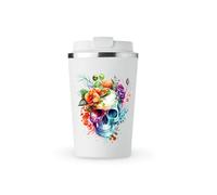 MAXIKIWI - Tasse isotherme à double paroi en acier inoxydable étanche avec couvercle, garde les boissons chaudes et froides - Aquarelle crâne floral - 350 ml