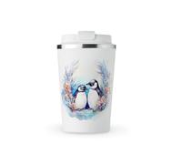 MAXIKIWI - Tasse isotherme à double paroi en acier inoxydable étanche avec couvercle, garde les boissons chaudes et froides - Aquarelle Paradise de pingouin - 350 ml