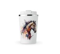 MAXIKIWI - Tasse isotherme à double paroi en acier inoxydable étanche avec couvercle, garde les boissons chaudes et froides - Aquarelle cheval - 350 ml