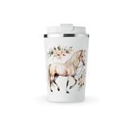 MAXIKIWI - Tasse isotherme à double paroi en acier inoxydable étanche avec couvercle, garde les boissons chaudes et froides - Aquarelle fleur de cheval - 350 ml