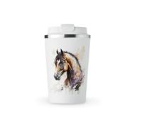 MAXIKIWI - Tasse isotherme à double paroi en acier inoxydable étanche avec couvercle, garde les boissons chaudes et froides - Aquarelle cheval - 350 ml