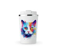 MAXIKIWI - Tasse isotherme à double paroi en acier inoxydable étanche avec couvercle, garde les boissons chaudes et froides - Chat aquarelle - 350 ml