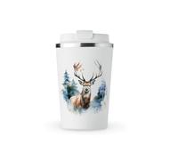 MAXIKIWI - Tasse isotherme à double paroi en acier inoxydable étanche avec couvercle, gobelet de voyage pour café ou thé - Garde les boissons chaudes et froides - Cerf d'hiver dans l'aquarelle de