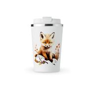 MAXIKIWI - Tasse isotherme à double paroi en acier inoxydable étanche avec couvercle, gobelet de voyage pour café ou thé - Garde les boissons chaudes et froides - Renard mignon allongé - 350 ml