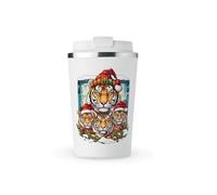 MAXIKIWI - Tasse isotherme à double paroi en acier inoxydable étanche avec couvercle, gobelet de voyage pour café ou thé - Garde les boissons chaudes et froides - Motif animaux de la famille - 350 ml