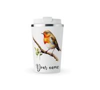 MAXIKIWI - Tasse isotherme à double paroi en acier inoxydable étanche avec couvercle, gobelet de voyage pour café ou thé - Garde les boissons chaudes et froides - Motif rouge-gorge américain - 350 ml