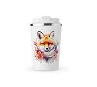 MAXIKIWI - Tasse isotherme à double paroi en acier inoxydable étanche avec couvercle, gobelet de voyage pour café ou thé - Garde les boissons chaudes et froides - Renard d'hiver avec écharpe florale -