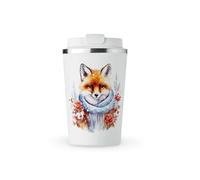 MAXIKIWI - Tasse isotherme à double paroi en acier inoxydable étanche avec couvercle, gobelet de voyage pour café ou thé - Garde les boissons chaudes et froides - Renard d'hiver avec écharpe florale -