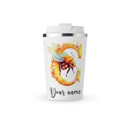 MAXIKIWI - Tasse isotherme à double paroi en acier inoxydable - Gobelet de voyage pour café ou thé avec couvercle - Garde les boissons chaudes et froides - Abeille - 350 ml