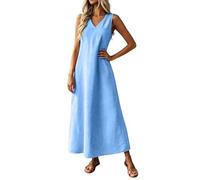 Maxikleid aus Polyester mit schlichtem Look, ärmellos, angenehmer Passform, eleganter Schnitt Fuer Alltag und Freizeit, kombinierbares Outfit ALS Sommerlook Fuer Sommer, bleu ciel, M