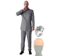 Maxim Party Supplies Costume de mauvais docteur pour homme des années 60 avec costume gris, casquette chauve et bague pour Halloween, cosplay (taille M)