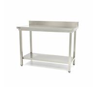 Maxima Table en acier inoxydable - 180 x 60 cm - hauteur réglable - avec dosseret et étagère de rangement