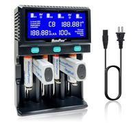 MaximalPower Chargeur de batterie intelligent universel avec affichage LCD intelligent pour piles rechargeables 9 V AA AAA C D 26650 Li-ion Ni-MH - 6 baies de batterie 9 V et 4 baies