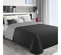 MAXIME MAISON Couvre-lit 165 x 265 cm noir/gris, design réversible, couvre-lit automne/printemps (100 g/m²), couette pour lit simple, matelassé, en microfibre douce, fabriqué en Italie