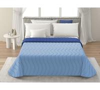 MAXIME MAISON Couvre-lit 215 x 265 cm denim/cobalt, design réversible, couvre-lit automne/printemps (100 g/m²), couette pour lit double, matelassé, en microfibre douce, fabriqué en Italie