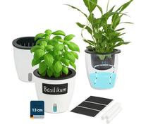 Maximex 3 Pots de Fleurs à réserve d’Eau, Lot de 15 pièces, Pots à Herbes aromatiques avec réservoir d'eau, arrosage Automatique pour Plantes d'intérieur, Ø 13 x 13,5 cm, Plastique