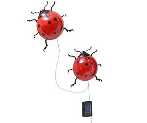 Maximex Lampe solaire LED pour jardin Coccinelle, lot de 2, capteur crépusculaire, résistante aux intempéries, décoration murale solaire pour le jardin et le balcon, 20 x 6 x 20 cm, plastique