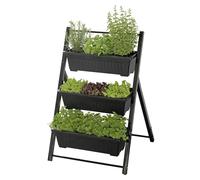 Maximex Lit surélevé Lit Vertical surélevé 3 étages réglable pour Herbes légumes Fleurs bacs Amovibles Drainage Plastique 56,5 x 85 x 61 cm Noir