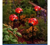 Maximex Lot de 4 piquets de Jardin solaires à LED en Forme de Coccinelle - LED Rouges - Capteur crépusculaire - Résistant aux intempéries - Éclairage Solaire de Jardin pour parterres et jardinières